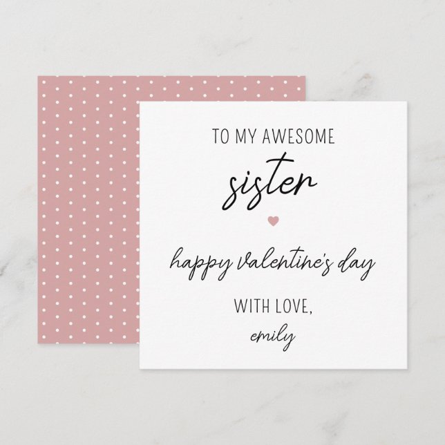 Carte moderne et jolie Saint Valentin pour soeur (Devant / Derrière)