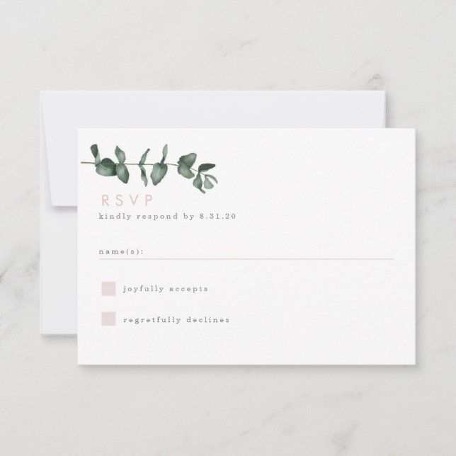 Carte moderne Eucalyptus Green RSVP (Devant)