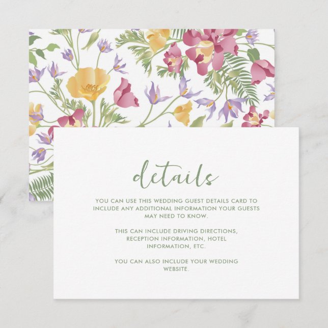 Carte Moderne Fleur sauvage Mariage Détails de l'invité (Devant / Derrière)