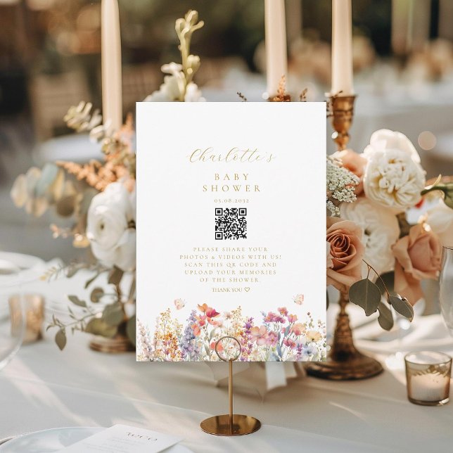 Carte Moderne, Fleur sauvage, QR Code, Baby shower, (Créateur téléchargé)