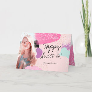 Carte Moderne floral chic heureux anniversaire photo dou