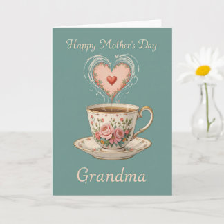 Carte Moderne Floral Tea Cup Grand-mère élégant Fête des