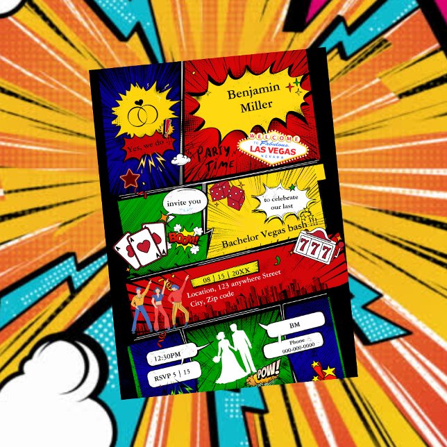 Carte moderne fun retro bachelor vegas bande dessinée hi (Créateur téléchargé)