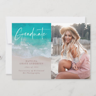 Carte Moderne graduation photo plage de l'océan script m