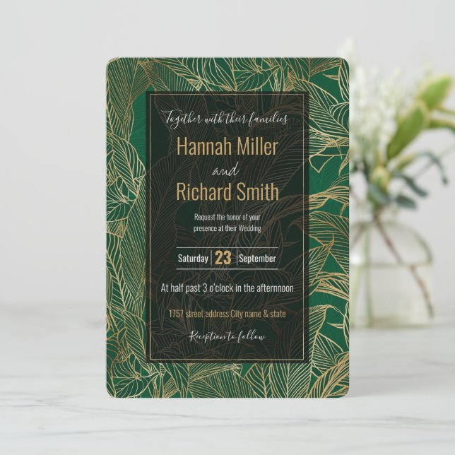 Carte Moderne Green Gold Foliage Plante Design botanique (Debout devant)