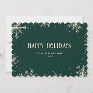 Carte moderne Green Snowflake Snow Happy Holidays 