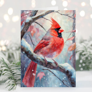Carte Moderne Hivernale Cardinal Neigeux