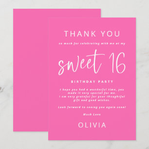 Carte Moderne Hot Rose Sweet 16 Anniversaire Merci de fê
