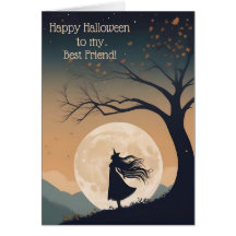 Carte moderne Moonlit Witch Halloween Meilleur Ami