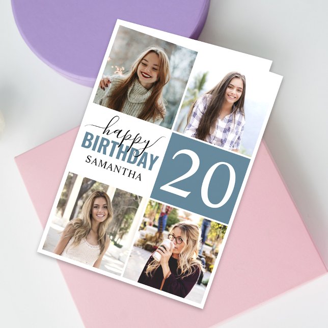 Carte Moderne N'Importe Quel Âge 5 Collage | Photo perso (Personalize the collage birthday greeting card to create a special keepsake for your loved one!)