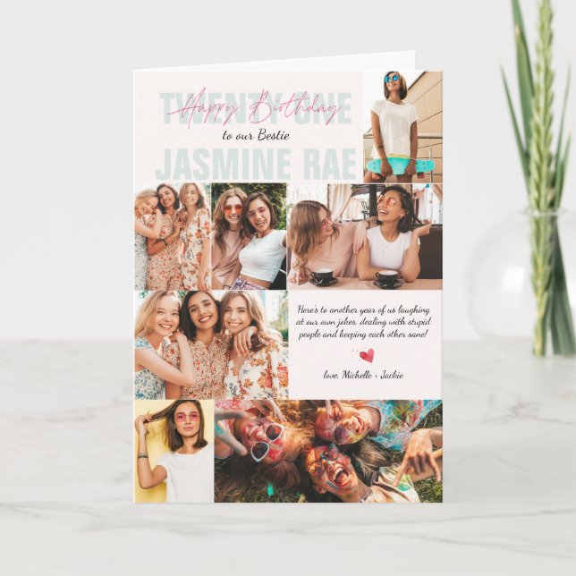 Carte Moderne N'Importe Quel Âge Anniversaire | 7 Collag (Devant)