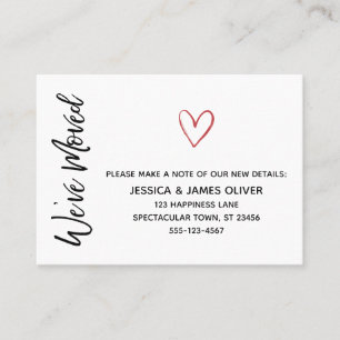 Carte moderne "Nous avons bougé" avec Coeur d'Aqua