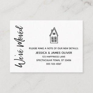 Carte moderne "Nous avons bougé" avec dessin de la