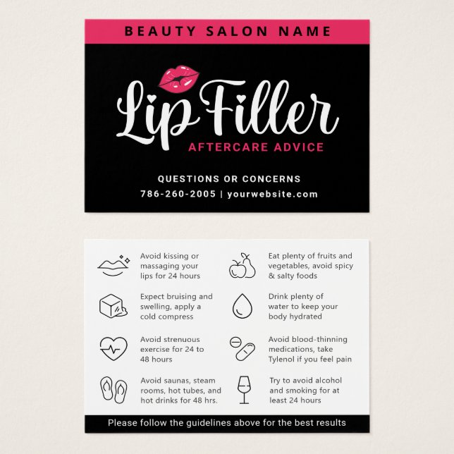 Carte moderne Pink Lip Filler Instructions de soin (Devant & derrière)