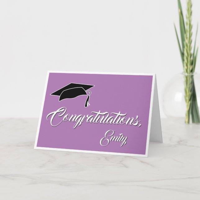Carte Moderne Purple Félicitations Cap Graduation (Devant)