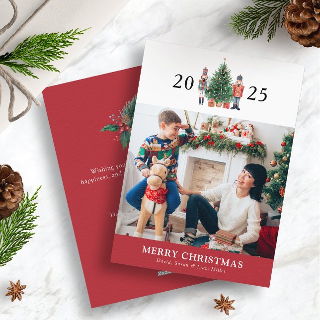 Carte moderne Red Merry Christmas Photo Holiday (2025 Nutcracker Modern Red Merry Christmas Photo Holiday Card by Painted Paperie
)