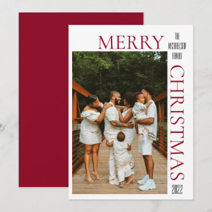 Carte moderne Red Merry Christmas Photo Holiday