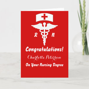 Carte Moderne Red & White Nurse Graduation Félicitations