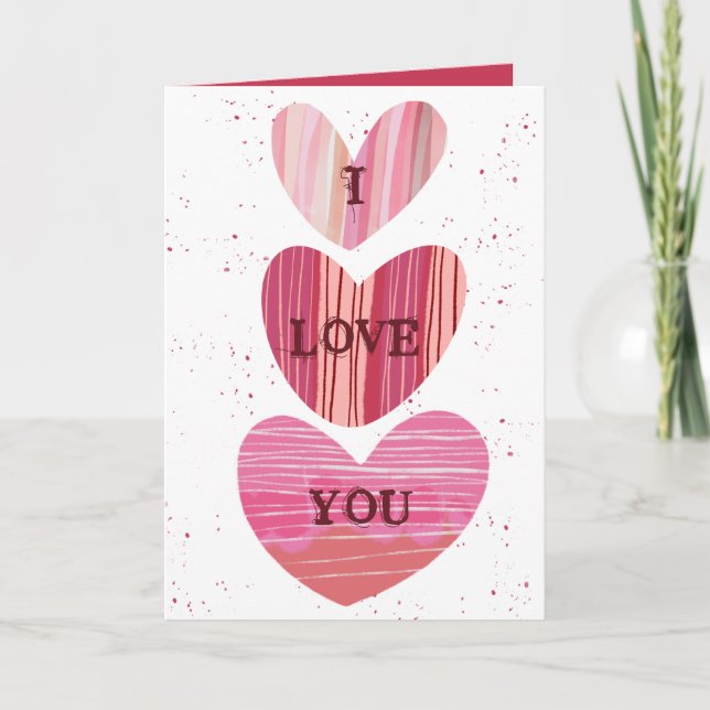 Carte Moderne Saint Valentin I Love You Cœurs Roses  (Devant)