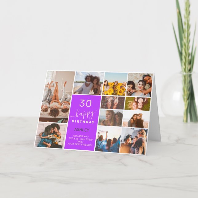 Carte Moderne simple anniversaire violet 12 photo collag (Devant)