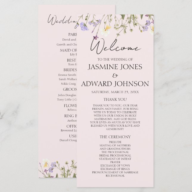 Carte moderne simple Fleur sauvage Floral Mariage  (Devant / Derrière)
