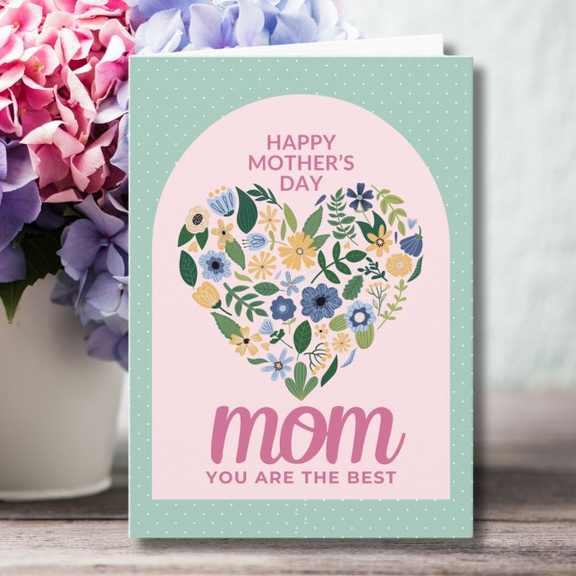 Carte Moderne simple Pastel Floral Heart Best Mom (Créateur téléchargé)