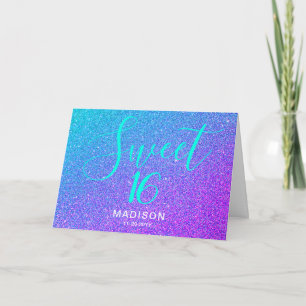 Carte Moderne Sweet 16 Anniversaire Turquoise Purple Nom