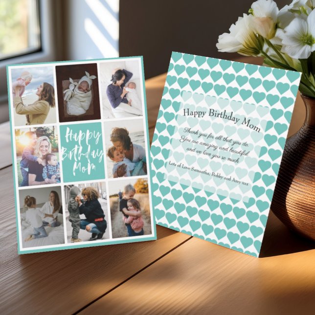 Carte Moderne Turquoise 8 Photo Collage Joyeux Anniversa (Créateur téléchargé)