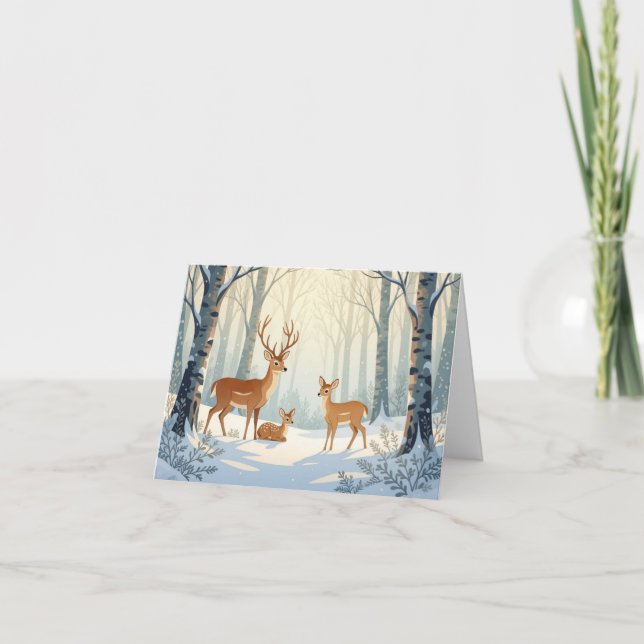 Carte moderne Whimsical Winter Deer Family Holiday (Devant)