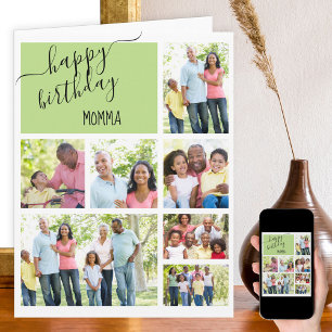 Carte Momma 7 Photo Collage Vert Personnalisé Anniversai
