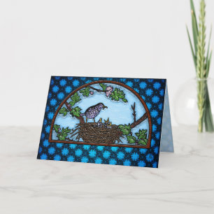 Carte Momma Bird Nourrir des bébés dans le nid