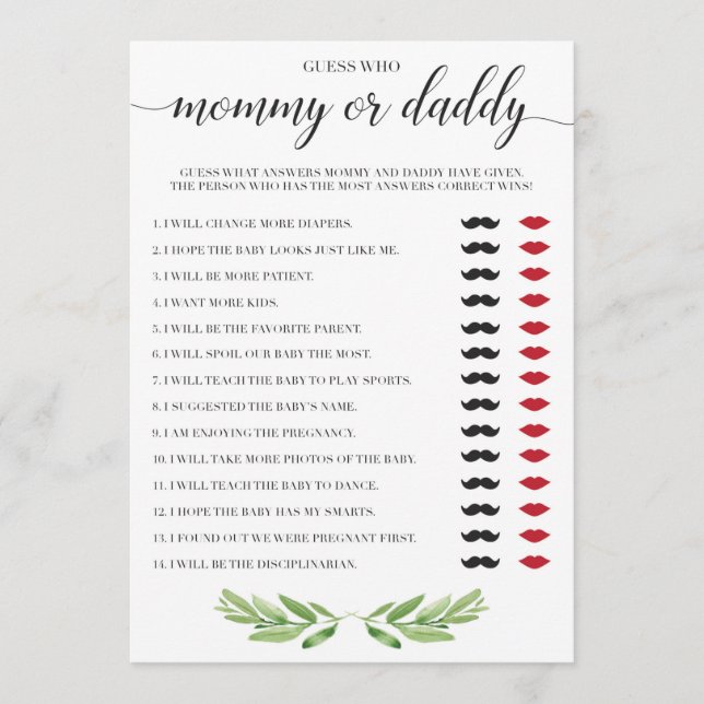 Carte Mommy ou papa Baby shower Jeu Vert Thème (Devant)