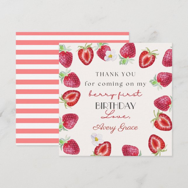 Carte Mon Berry Premier Anniversaire Cute Merci fraise (Devant / Derrière)
