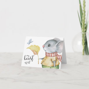 Carte Mon coeur est plein, souris et papillon