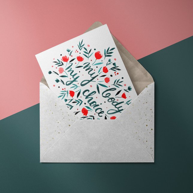 Carte Mon corps, mon choix d'aquarelle rouge florale (Créateur téléchargé)