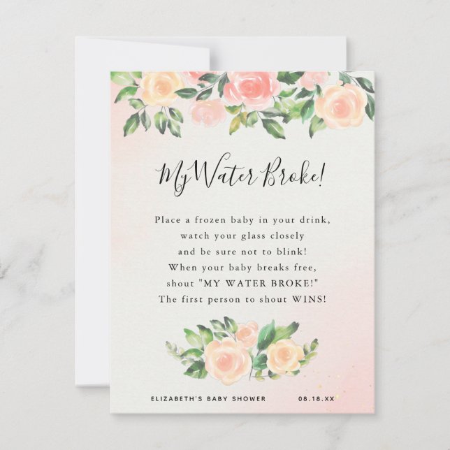 Carte Mon eau a cassé | Jeu Baby shower (Devant)