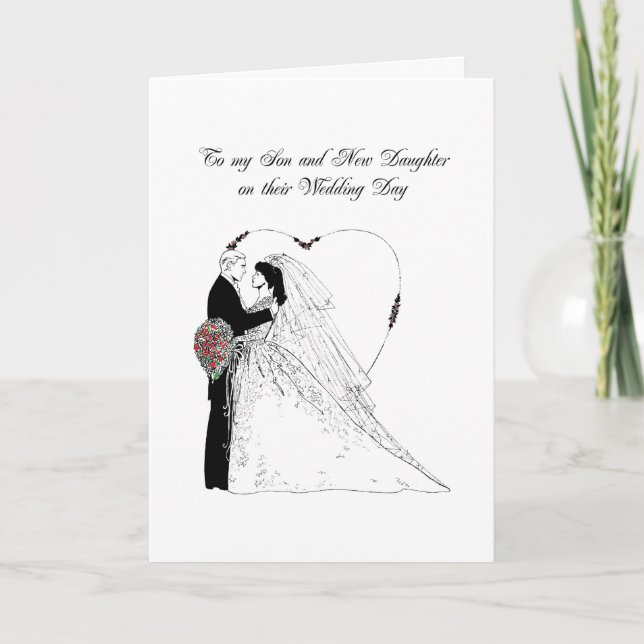 Carte Mon fils et nouvelle fille Mariage noir et blanc (Devant)