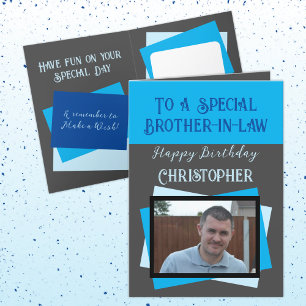 Carte Mon frère photo nom gris bleu anniversaire