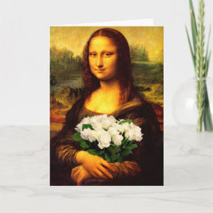Carte Mona Lisa Avec Bouquet De Roses Blanches