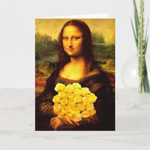 Carte Mona Lisa Avec Bouquet De Roses Jaunes