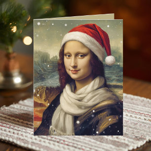 Carte Mona Lisa avec un chapeau de Père Noël - citation 