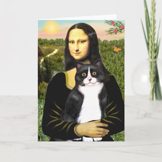 Carte Mona Lisa - chat noir et blanc (Devant)