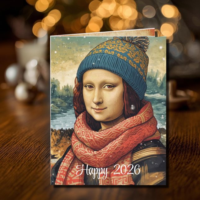 Carte Mona Lisa en bonnet - Bonne année 2026 (Créateur téléchargé)