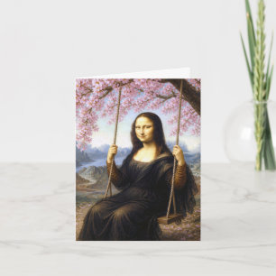 Carte Mona Lisa sur une balançoire sous les fleurs de ce