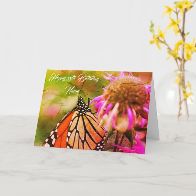 Carte Monarch Papillon Art Personnalisé Anniversaire (Fleur jaune)