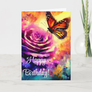 Carte Monarque Papillon violet Rose coucher de soleil Ca
