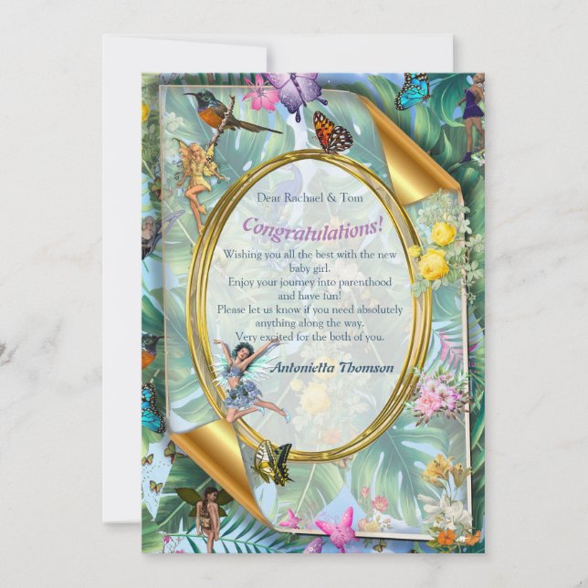 Carte Monde Whimsical des fées et des oiseaux tropicaux (Devant)