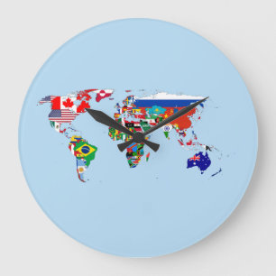 Carte mondiale des drapeaux Horloge murale acryliq