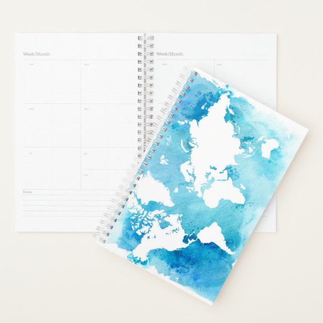Carte Mondiale En Aquarelle Blues (Devant avec enveloppe)