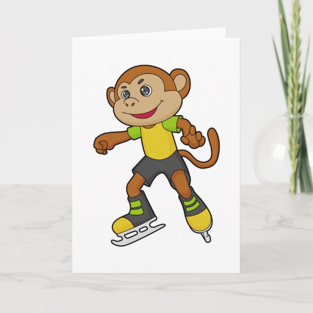 Carte Monkey at Ice skating with Ice skates (Devant)